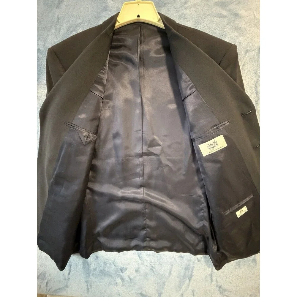 Vintage Claudio Morelli Mens 44R Navy 100% Wool Blazer Woolmark 3 Button Jacket